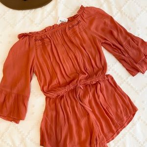 Topshop burnt orange off the shoulder romper